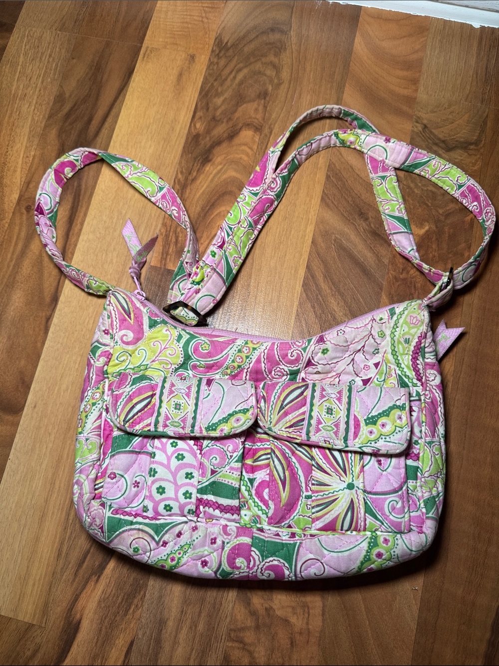 Vera Bradley Pink Paisley Quilted Crossbody with Green Accents